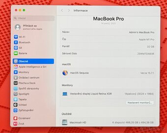 MacBook Pro 14” CTO 2021 /32GB/M1 Pro/512GB SSD DISK/Záruka - 3