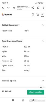 Zahradní stůl z bílého cementu - 3