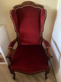 Vínově polstrované židle + křeslo starožitného vzhledu - 3