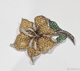 BROŽ LUXUSNÍ 34.6g. DIAMANTY SAFÍRY CITRÍNY - 3