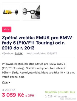 Prodám přídavná zrcátka EMUK na BMW řady 5 - 3
