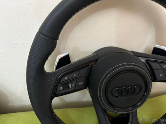 AUDI KOŽENÝ EXCLUSIVE VOLANT + AIRBAG + F1 PADLA BIELA NITKA - 3