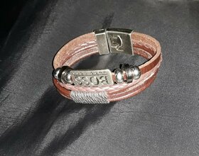 Nový pánský značkový náramek Hugo Boss hnědý kožený 21,5 cm - 3