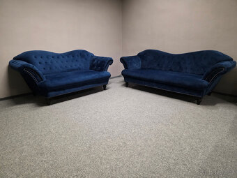 Modrá stylová sedačka 3+2 zdobená semiš - 3