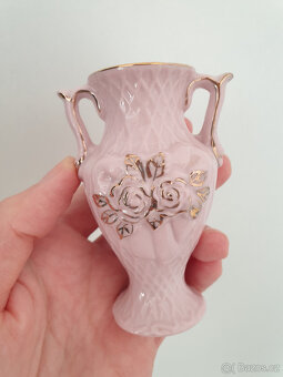 Retro dekorace růžový porcelán amfora růžičky - 3