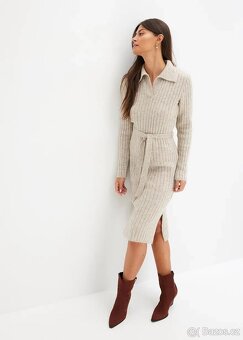 Teplé pletené midi šaty s páskem 48/50 - 3