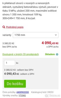Překlad nosný Ytong NOP 300×249×1750 mm - 3