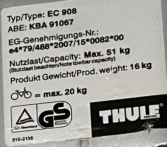 Nosič na tažné zařízení Thule na dvě(až tři) kola - 3