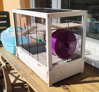 Kompletní pevná dřevěná klec pro křečka včetně příslušenství - 3