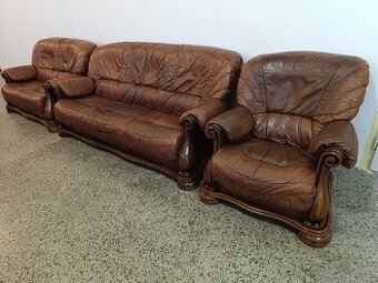 Kožená sedací souprava 3 + 2 + 1, nábytek z masívu - 3