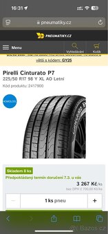 Letní pneu Pirelli 225/50 R17 84W 5-6mm - 3