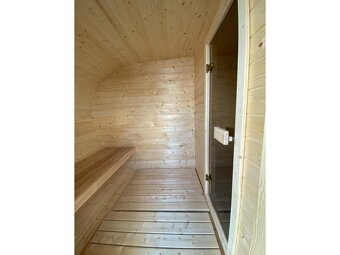 Oválná sauna s odpočívárnou 4×2.4 m, smrk, kvalitní - 3