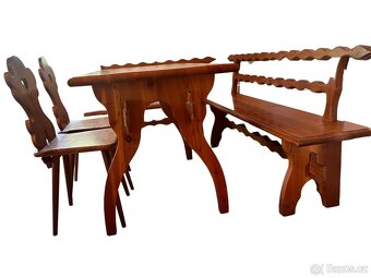 Starožitný chalupářský stůl, lavice, židle - 3