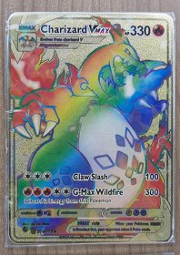 Zlaté kovové karty pokemon, gold metal Charizard rainbow - 3