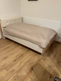 POSTEL, 120/200 cm, bílá, barvy dubu+lamelový postelový rošt - 3