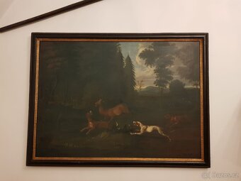 Historický lovecký obraz 150x90 cm 18 století zlatý rám olej - 3