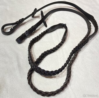 Otěže kožené proplétané tmavě hnědé - 3