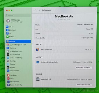 MacBook Air M3 2024 /16GB RAM/M3/512GB SSD/ Záruka - 3