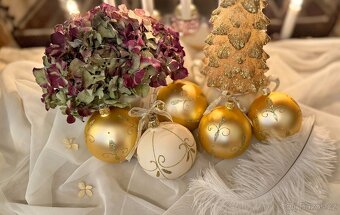 Luxusní Vánoční ozdoba Baňka Koule Smetanová Zlatá - 3