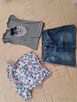 Set mini džínová suknĕ a dvĕ trika vel. 134/140 - 3