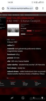 Vzácná česká 5 Koruna 1997 - 3