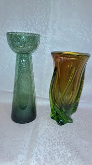 HUTNÍ SKLO VÁZA a ZELENÁ VÁZA 50.-60.léta - 3