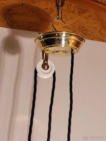 mosazná  stahovačka, stahovací lustr, bílé stínidlo,až 4 ks - 3