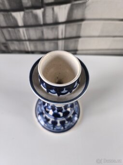 Vintage keramický elegantní svícen - kobaltově modrá - 3