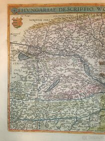 Stará, starožitná mapa Maďarska od Abrahama Ortelia. - 3