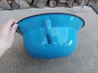 Smaltovaný modrý vandlík, průměr 35 cm - 3