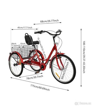 Červená tříkolka pro dospělé, 24", 7-rychlostní - 3