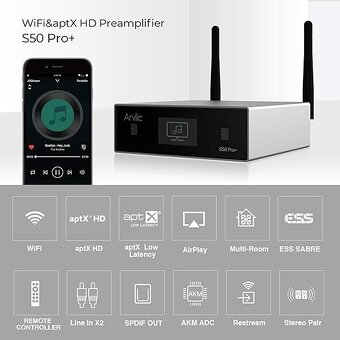 Arylic Up2stream S50 Pro+, WiFi & Bluetooth 5.0 Audio přijím - 3