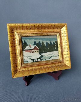 Starožitná gobélínová výšivka v luxusním zlatém rámu - 3