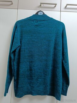 Dámský žíhaný tyrkysový svetr s plastickým vzorem L - 3