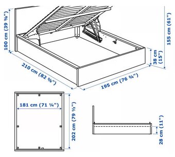 manželská postel IKEA Malm 180x200 cm s úložným prostorem. - 3