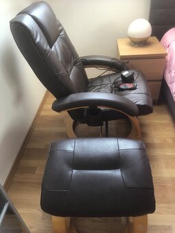 Masážní křeslo s podnožkou kůže-dřevo - 3