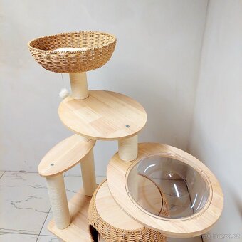 142 cm přírodní škrabadlo pro kočky s pelíškem - nové - 3