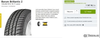 Prodám Barum 135/80 R13 70 T Letní cena za sadu - 3