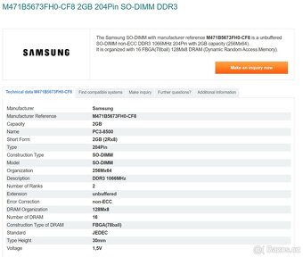 Paměťové moduly SO-DIMM 2GB DDR3 různé typy, více kusů - 3