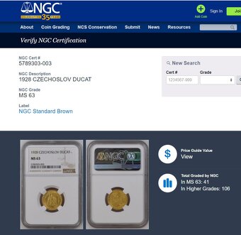 Svatováclavský dukát 1928, certifikace NGC MS 63 - 3