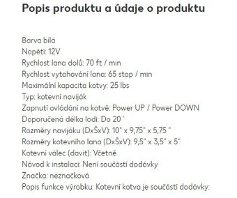 Lodní elektrický kotevní naviják 25 LBS _12V - 3