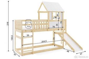 Dětská patrová postel domeček se skluzavkou 200 x 90 - 3