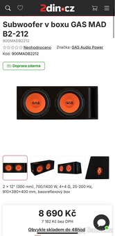 Subwoofer v boxu GAS MAD B2-212 1400w + zesilovač pioneer - 3