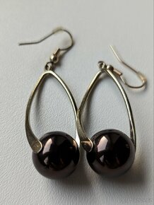 Zlaté náušnice Bižuterie hnědé kuličky - 3