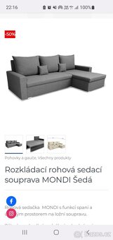 Rozkládací rohová sedací souprava MONDI Šedá 216x85x134cm - 3