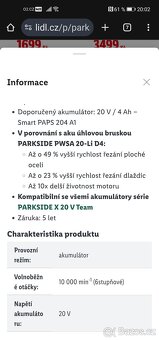 Aku úhlová bruska Parkside PWSAP 20-Li G7 - Nová - 3