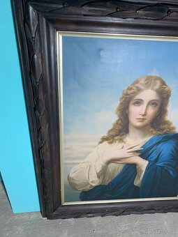 Starožitný obraz na plátně, vyřezávaný rám - 3