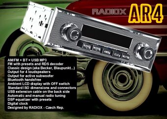 Veteránské retro autorádio NOVÉ, BT+USB MP3+RDS - 3