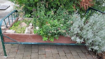 Stará kovová postel s truhlikem na bylinky dekorace - 3