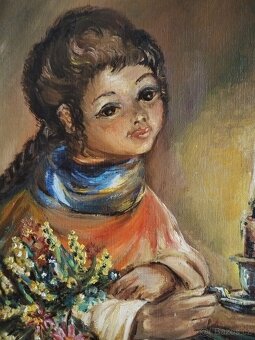 obraz HOLČIČKA SE SVÍCNEM, olej, sign. neurčeno - 3